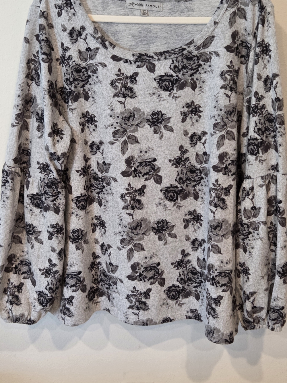 Absolutely Famous Gray and Black Floral Scoop Neck Sweatshirt